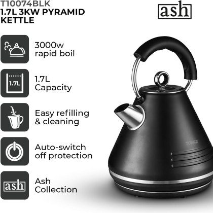 Tower Ash 1.7L Pyramid Kettle Black Tower Ash 1.7L Pyramid Kettle Black