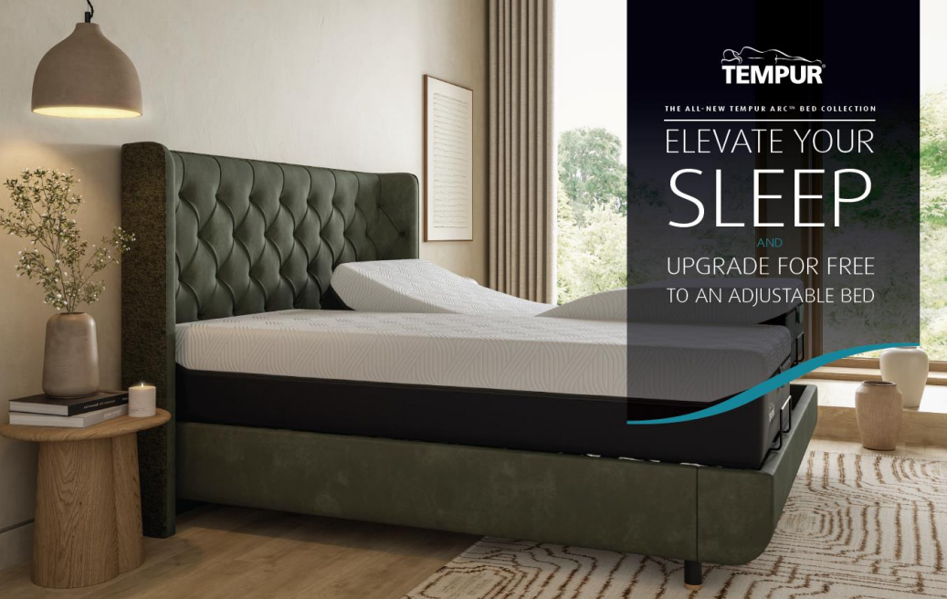 Currently available in store only.

Terms and Conditions: 
T&C's apply. Purchase a TEMPUR Arc™ adjustable bed for the price of a TEMPUR Arc™ static disc bed. Offer only available from 1st October to 9th December 2024. Discount can only be applied when a TEMPUR Arc™ base and TEMPUR® mattress are purchased together. The TEMPUR Arc range is only available in a King and Super King size. 
Promotion applies to split single mattress and King/Super King mattresses on an adjustable base.
