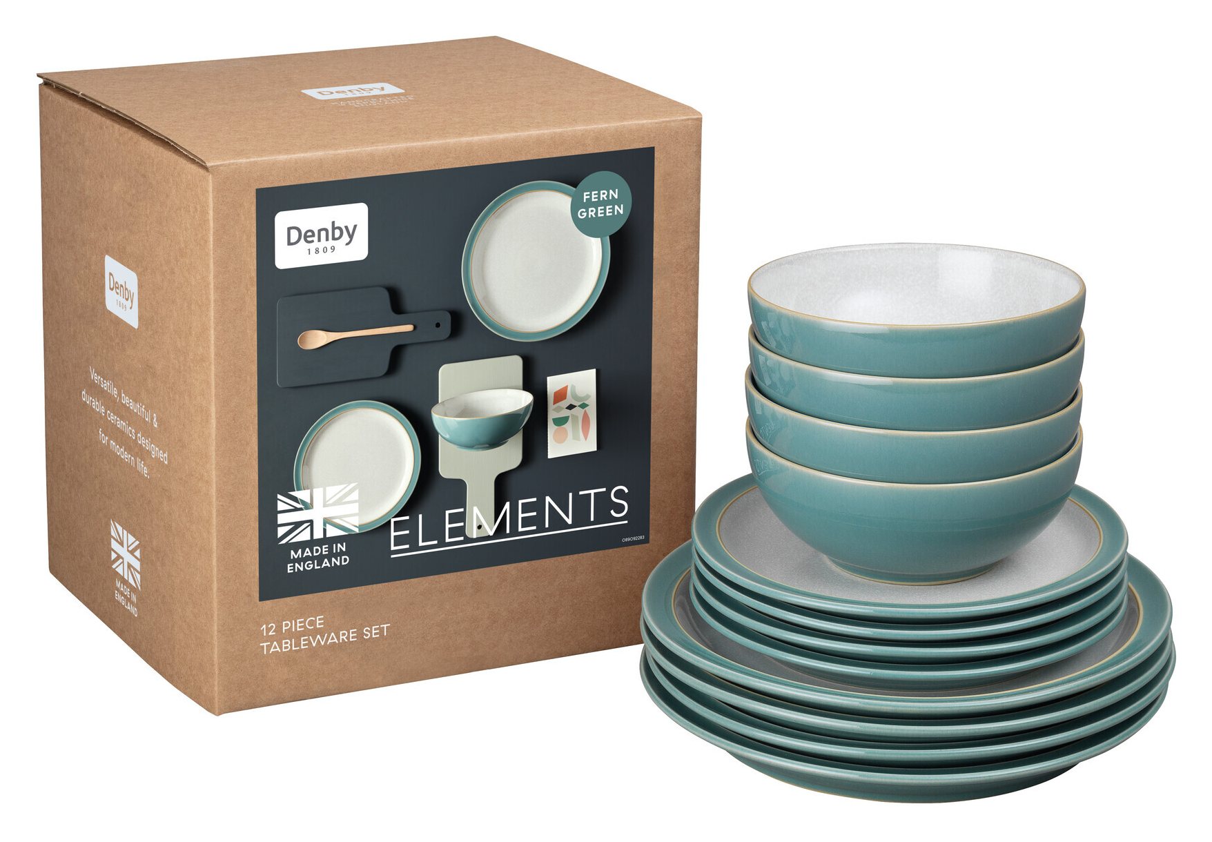 Denby | Elements 12Pc Tableware Set | Fern Green | Aldiss