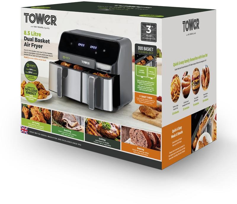 Tower Vortx Eco Duo Grey Digital Basket Air Fryer Aldiss