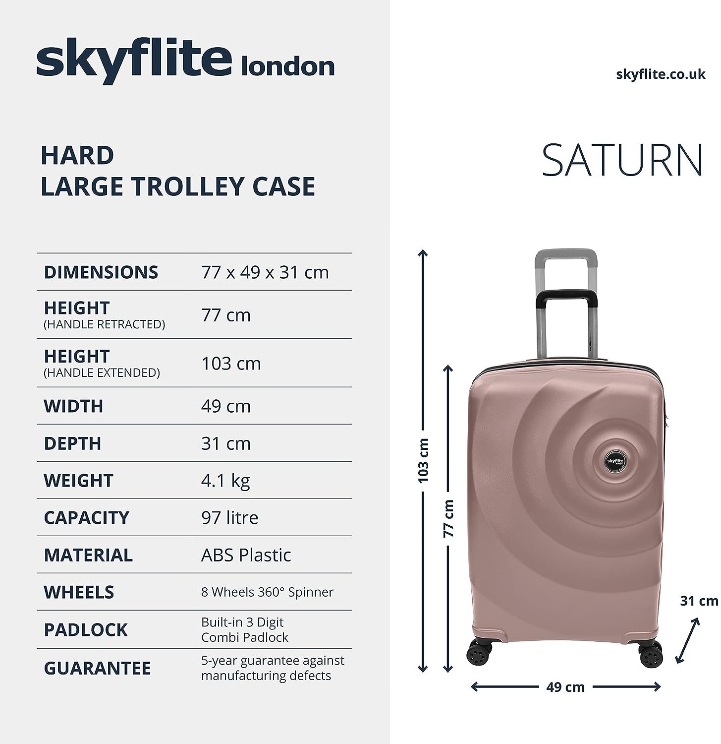 Skyflite Saturn Rose Pink Trolley Case | Aldiss of Norfolk