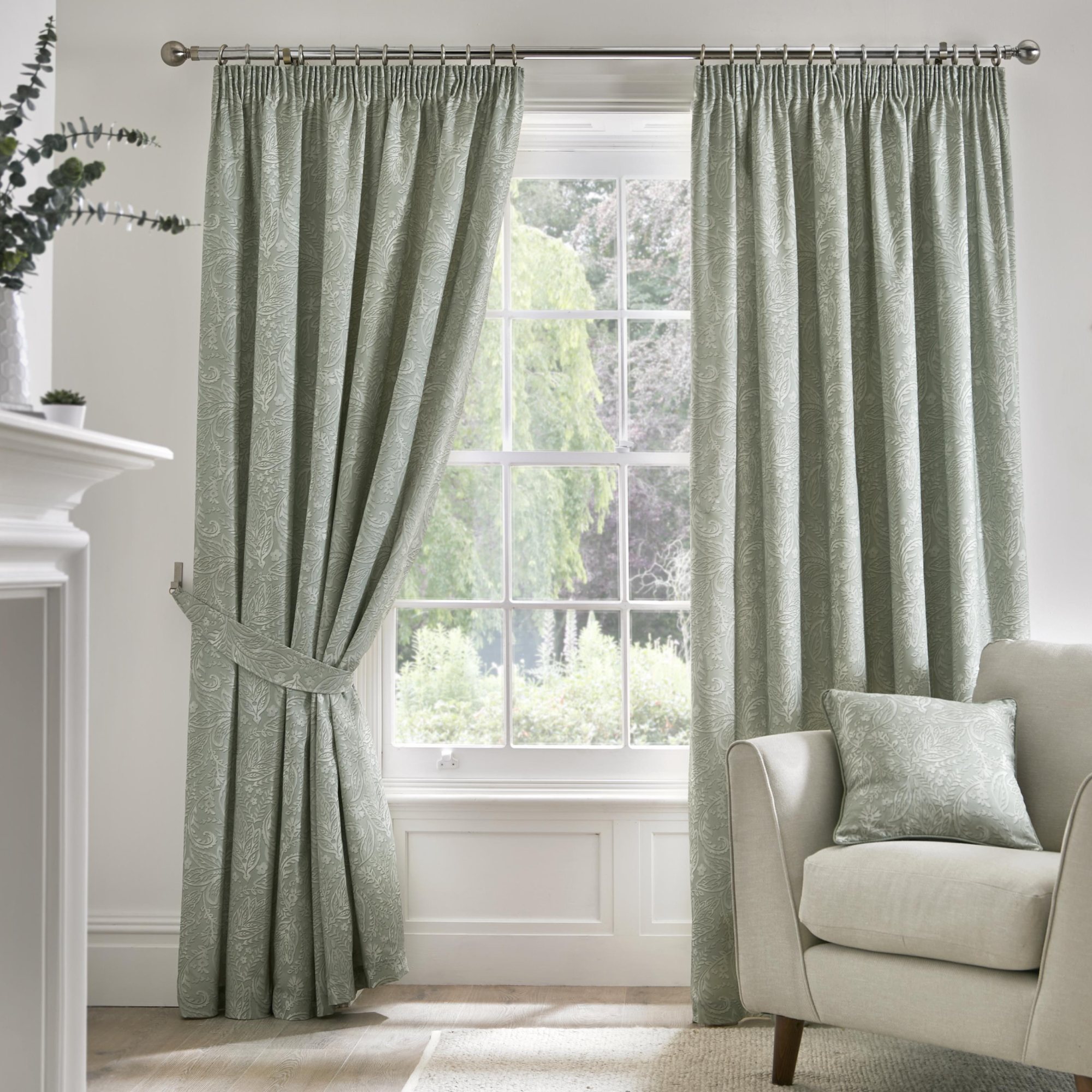 D&D Aveline Green Ready Made Curtains | Aldiss of Norfolk