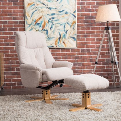 Dubai Swivel Recliner Chair & Stool in Lisbon Wheat Fabric Dubai Swivel Recliner Chair & Stool in Lisbon Wheat Fabric
