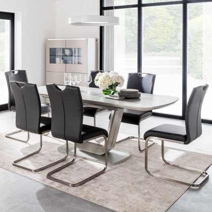 Lazzaro 1.6m Grey Extending Table with 4 Grey Chairs