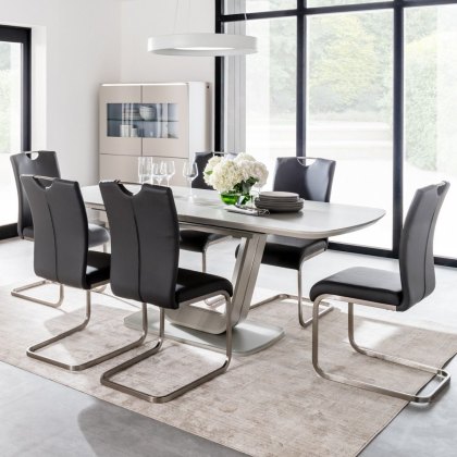 Lazzaro 1.6m Grey Extending Table with 6 Grey Chairs Lazzaro 1.6m Grey Extending Table with 6 Grey Chairs