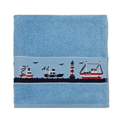 Fishing Boats Blue Tea Towel Fishing Boats Blue Tea Towel