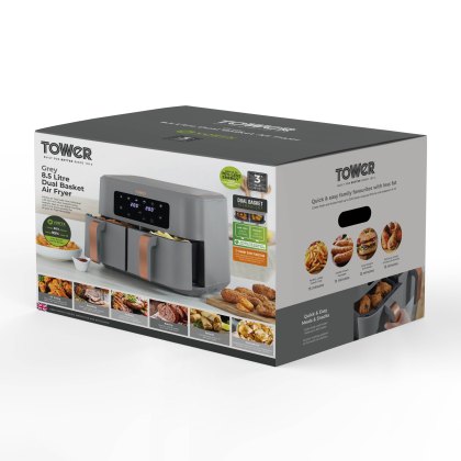 Tower Vortex Grey and Rose Gold 8.5L Dual Basket Air Fryer