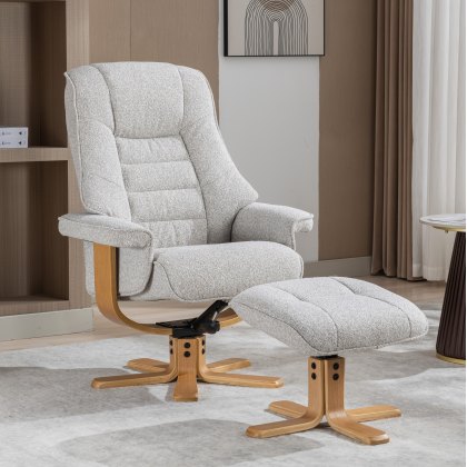 Sardinia Swivel Recliner Chair & Stool Set in Greige Fabric Sardinia Swivel Recliner Chair & Stool Set in Greige Fabric