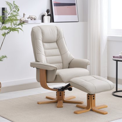 Sardinia Swivel Recliner Chair & Stool in Mushroom Leather Sardinia Swivel Recliner Chair & Stool in Mushroom Leather