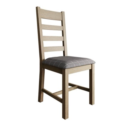 Heritage  Oak Ladder Back Dining Chair with Light Grey Check Cushion