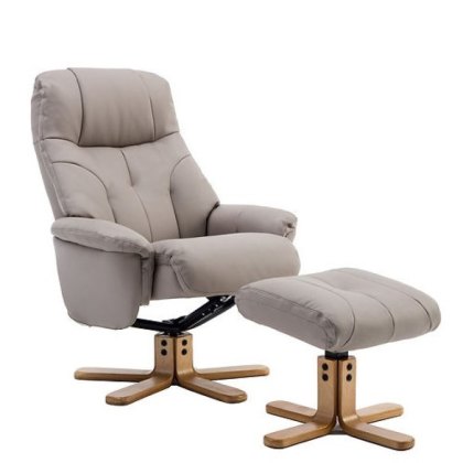 Dubai Swivel Recliner Chair & Stool in Plush Pebble