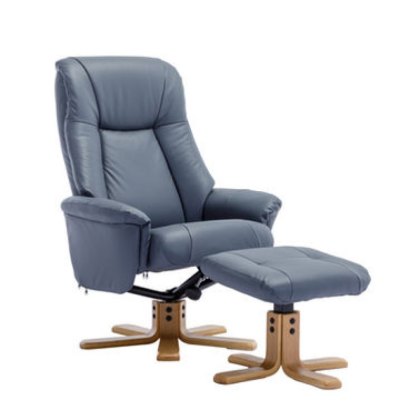 Hawaii Petrol Blue Leather Swivel Chair and Stool Set