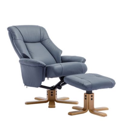 Hawaii Petrol Blue Leather Swivel Chair and Stool Set