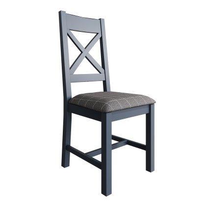 Heritage Editions Blue Ladder Back Dining Chair with Dark Grey Fabric Seat