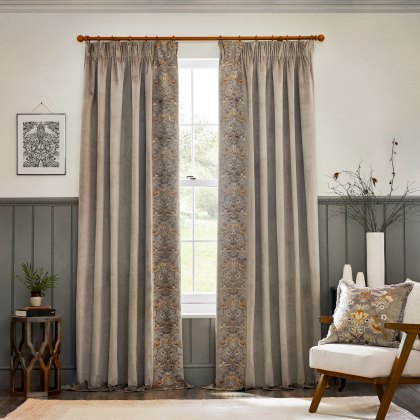 Morris & Co Strawberry Thief Biscuit Embroidered Pencil Pleat Curtains Morris & Co Strawberry Thief Biscuit Embroidered Pencil Pleat Curtains