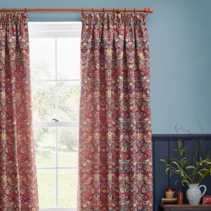 Morris & Co Strawberry Thief Berry Jacquard Pencil Pleat Curtains