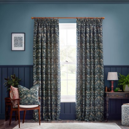 Morris & Co Strawberry Thief Indigo Jacquard Pencil Pleat Curtains Morris & Co Strawberry Thief Indigo Jacquard Pencil Pleat Curtains