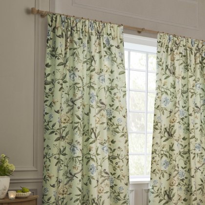 Sanderson Porcelain Garden Sage Pencil Pleat Curtains