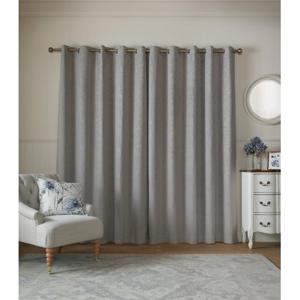 Laura Ashley Barley Steel Grey Embossed Curtains