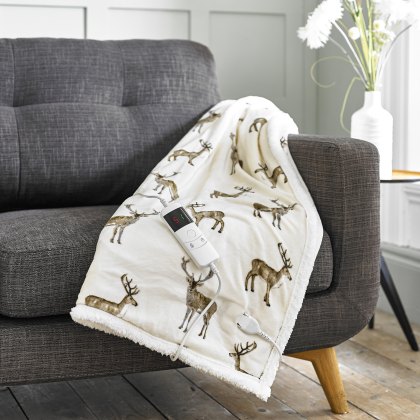 Deyongs Sterling Stag Heated Throw White