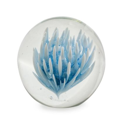 McGowan Rutherford Large Blue and White Flower Glass Ball Paperweight