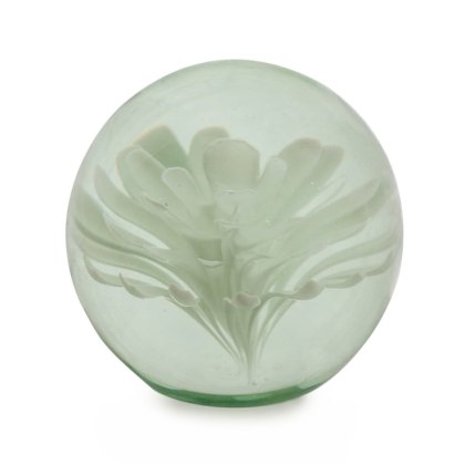 McGowan Rutherford Large White Flower Glass Ball Paperweight