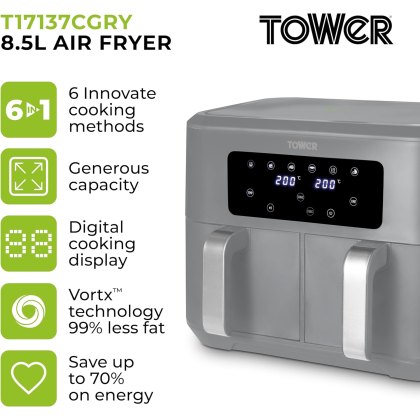 Tower Dual Basket Vortx Air Fry Grey