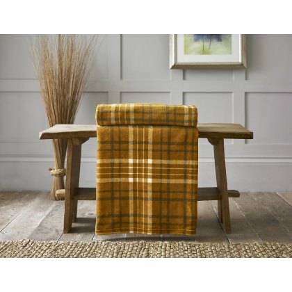 Deyongs Snuggle Touch Tartan Throw 140x180cm Ochre