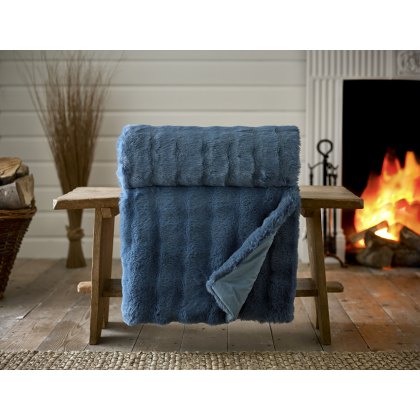 Deyongs Fernley Faux Fur Throw Dark Blue