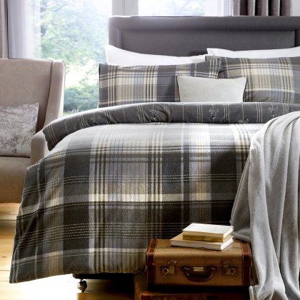 D&D Lodge Connolly Check Duvet Cover Set Charcoal