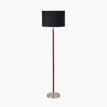 Pacific Gianni Brushed Silver and Wood Effect Floor Lamp Pacific Gianni Brushed Silver and Wood Effect Floor Lamp