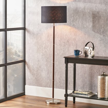 Pacific Gianni Brushed Silver and Wood Effect Floor Lamp