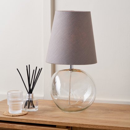 Pacific Hallie Clear Glass and Grey Shade Table Lamp