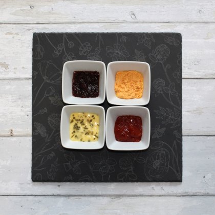 Tradestock Flowers Slate Serving Board with 4 Dishes