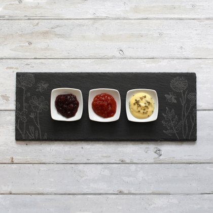 Tradestock Flowers Slate Serving Board with 3 Dishes