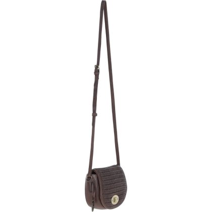 Brown Woven Leather Turn Lock Saddle Bag