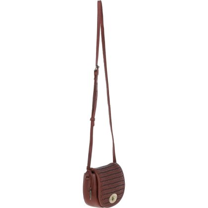 Tan Woven Leather Turn Lock Saddle Bag