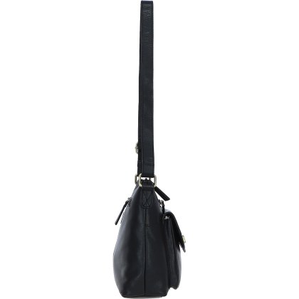 Black Leather Triple Compartment Crossbody Bag