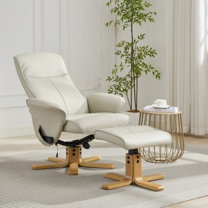 Alexia Heat Swivel Chair & Stool Set with Heat and Massage Function in Plush Mushroom