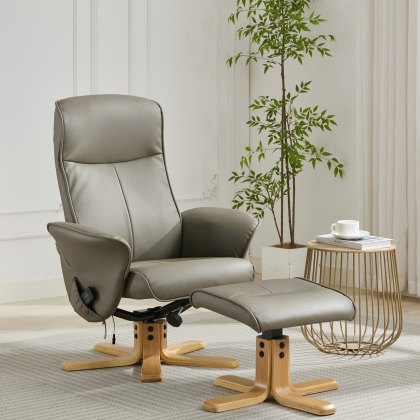 Alexia Swivel Chair & Stool Set with Heat and Massage Function in Plush Grey Alexia Swivel Chair & Stool Set with Heat and Massage Function in Plush Grey