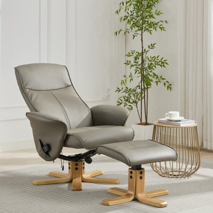 Alexia Heat Swivel Chair & Stool Set with Heat and Massage Function in Plush Grey