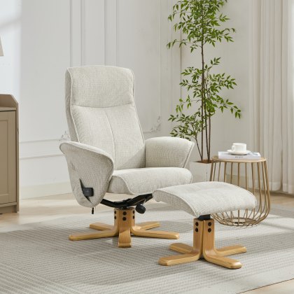 Alexia Swivel Chair & Stool Set with Heat and Massage Function in Stone Fabric Alexia Swivel Chair & Stool Set with Heat and Massage Function in Stone Fabric