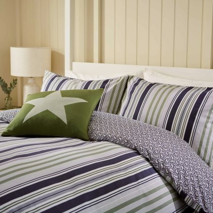 Helena Springfield Beach House Stripe Duvet Cover Set Green Slate