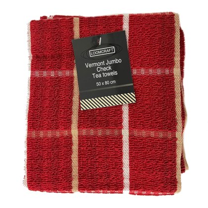 Loomcraft Supersoft Jumbo Red Check Tea Towel Loomcraft Supersoft Jumbo Red Check Tea Towel