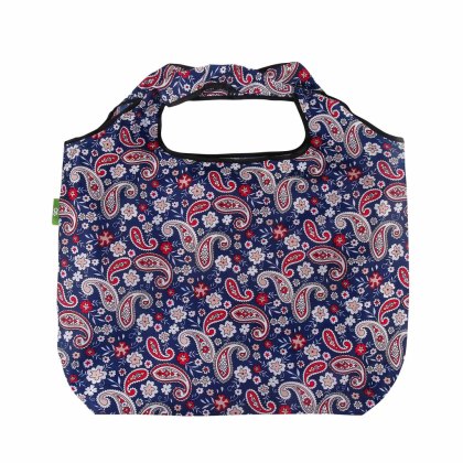 Eco Chic Blue Paisley Large Reusable Foldable Shopper Bag