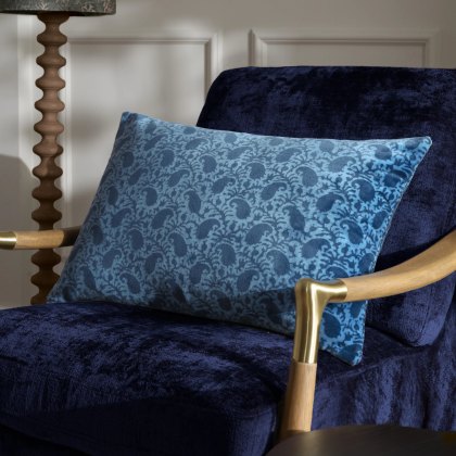 Paoletti Boteh Blue & Navy Printed Velvet Cushion Paoletti Boteh Blue & Navy Printed Velvet Cushion