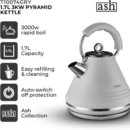 Tower Ash 1.7L Pyramid Kettle Grey Tower Ash 1.7L Pyramid Kettle Grey
