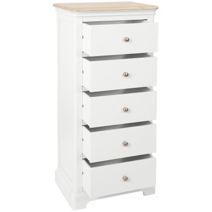 Broadway 5 Drawer Tallboy in White Broadway 5 Drawer Tallboy in White