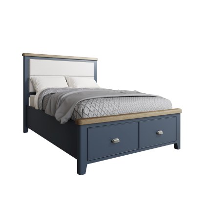 Heritage Editions Blue Double Bed with Fabric Headboard and End Drawers Heritage Editions Blue Double Bed with Fabric Headboard and End Drawers