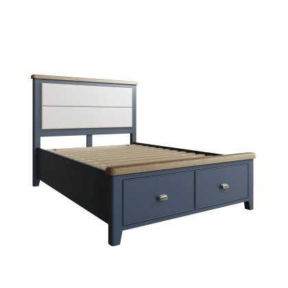 Heritage Editions Blue Double Bed with Fabric Headboard and End Drawers Heritage Editions Blue Double Bed with Fabric Headboard and End Drawers